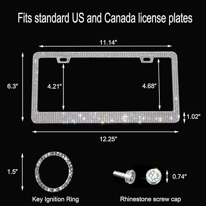 Diamond Bedazzled Stainless Steel Car License Plate Frames